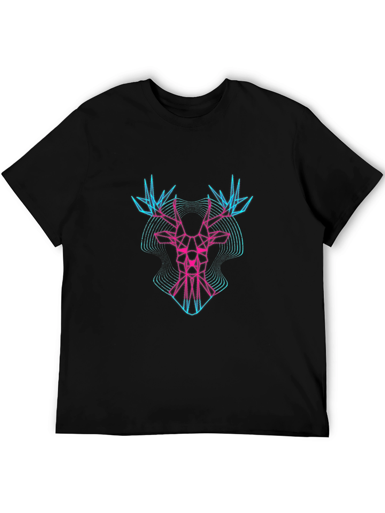 Geometric Deer Head Graphic Tee - Black
