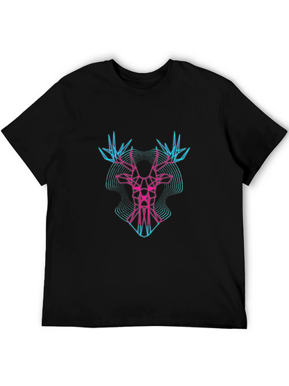 Geometric Deer Head Graphic Tee - Black