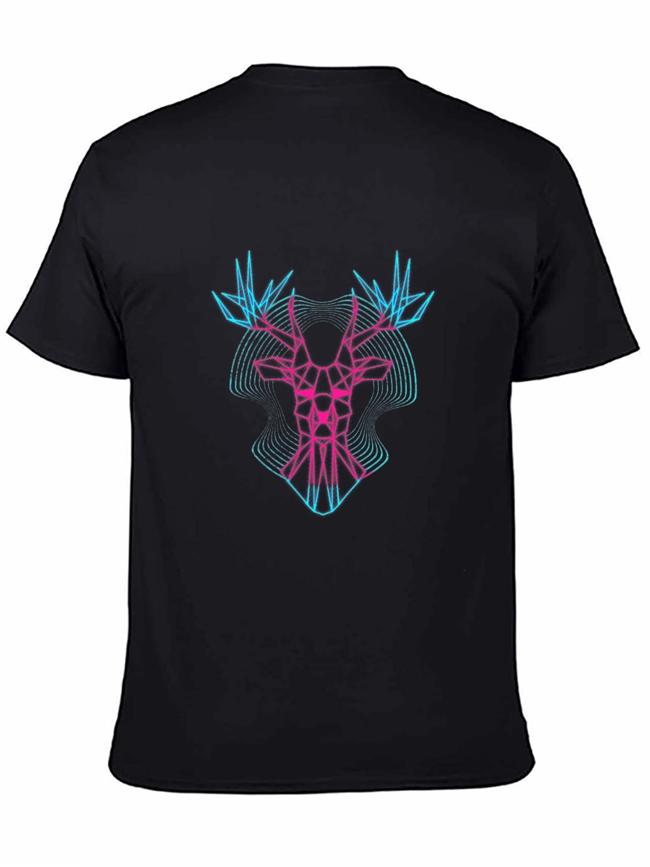 Geometric Deer Head Graphic Tee - Black