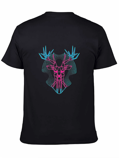 Geometric Deer Head Graphic Tee - Black