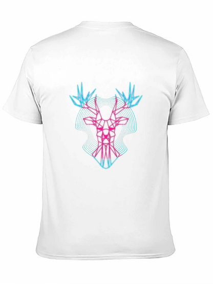 Geometric Deer Head Graphic Tee - Black