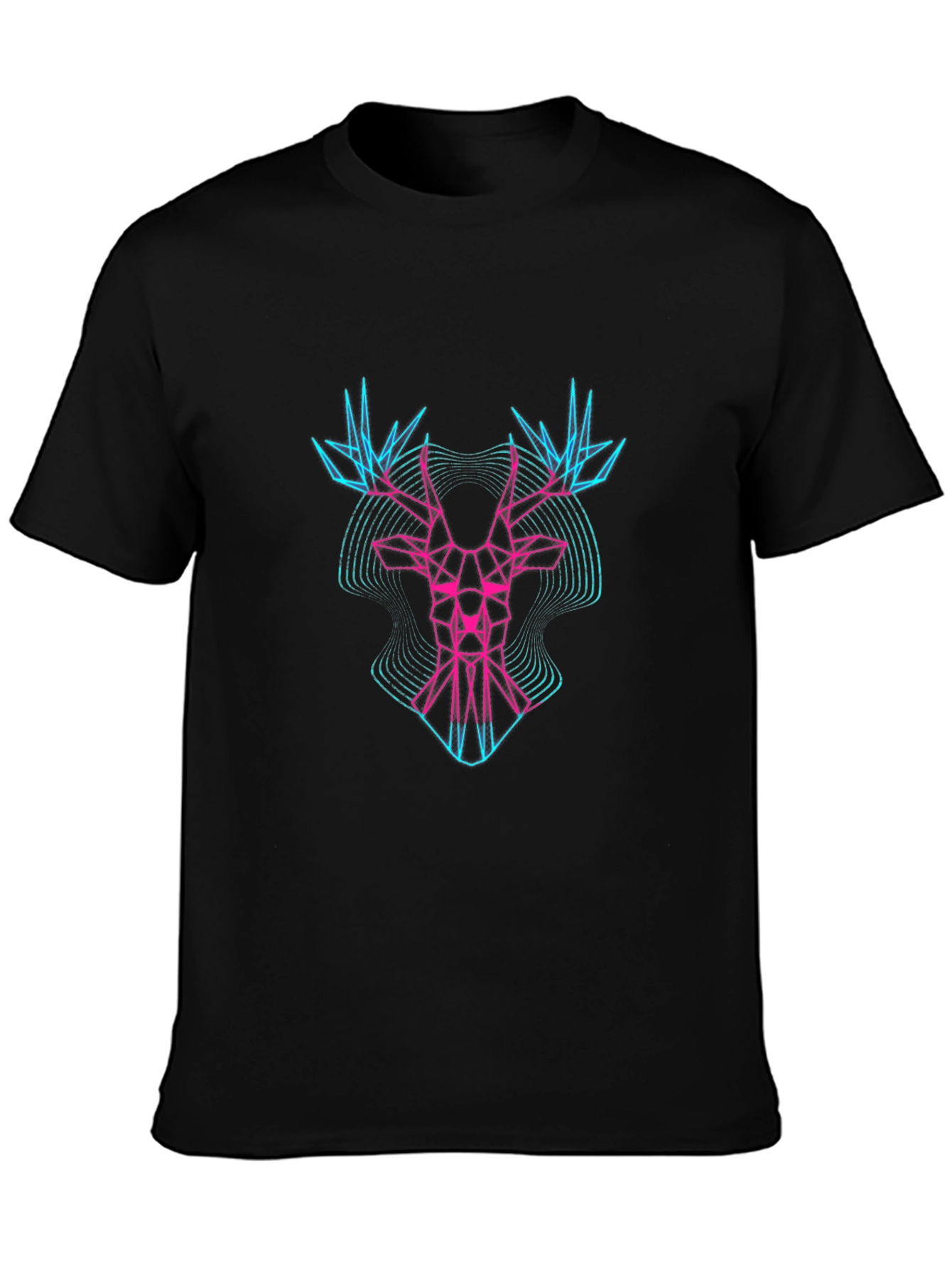 Geometric Deer Head Graphic Tee - Black