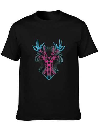 Geometric Deer Head Graphic Tee - Black