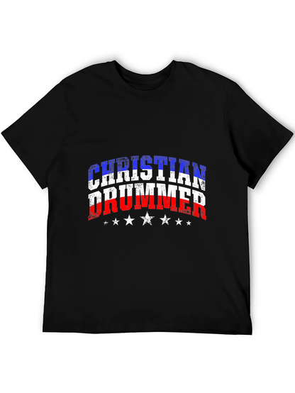 Christian Drummer USA Flag Graphic T-Shirt
