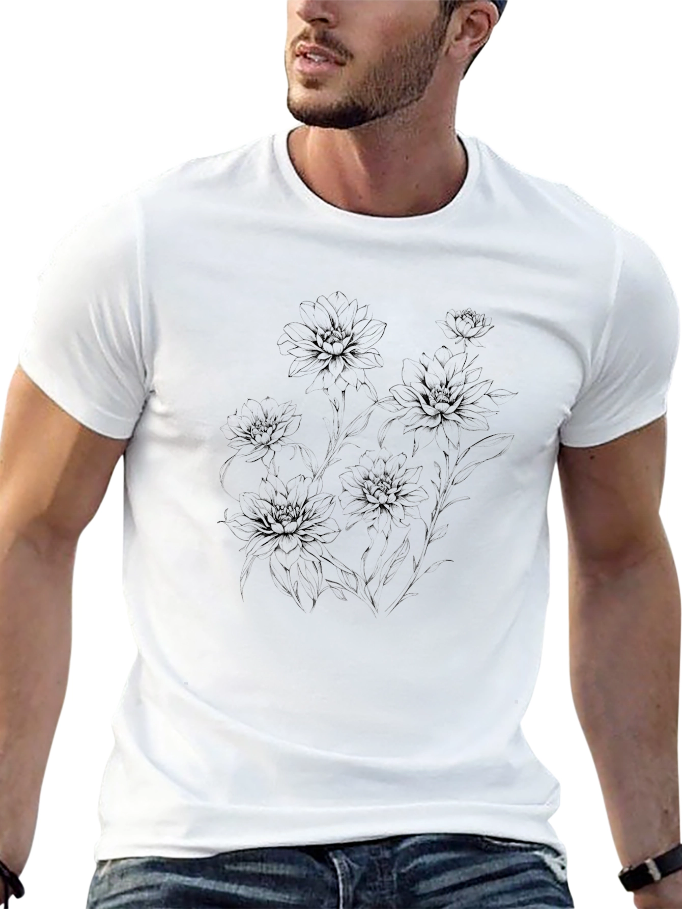 Black Floral Graphic T-Shirt for Men