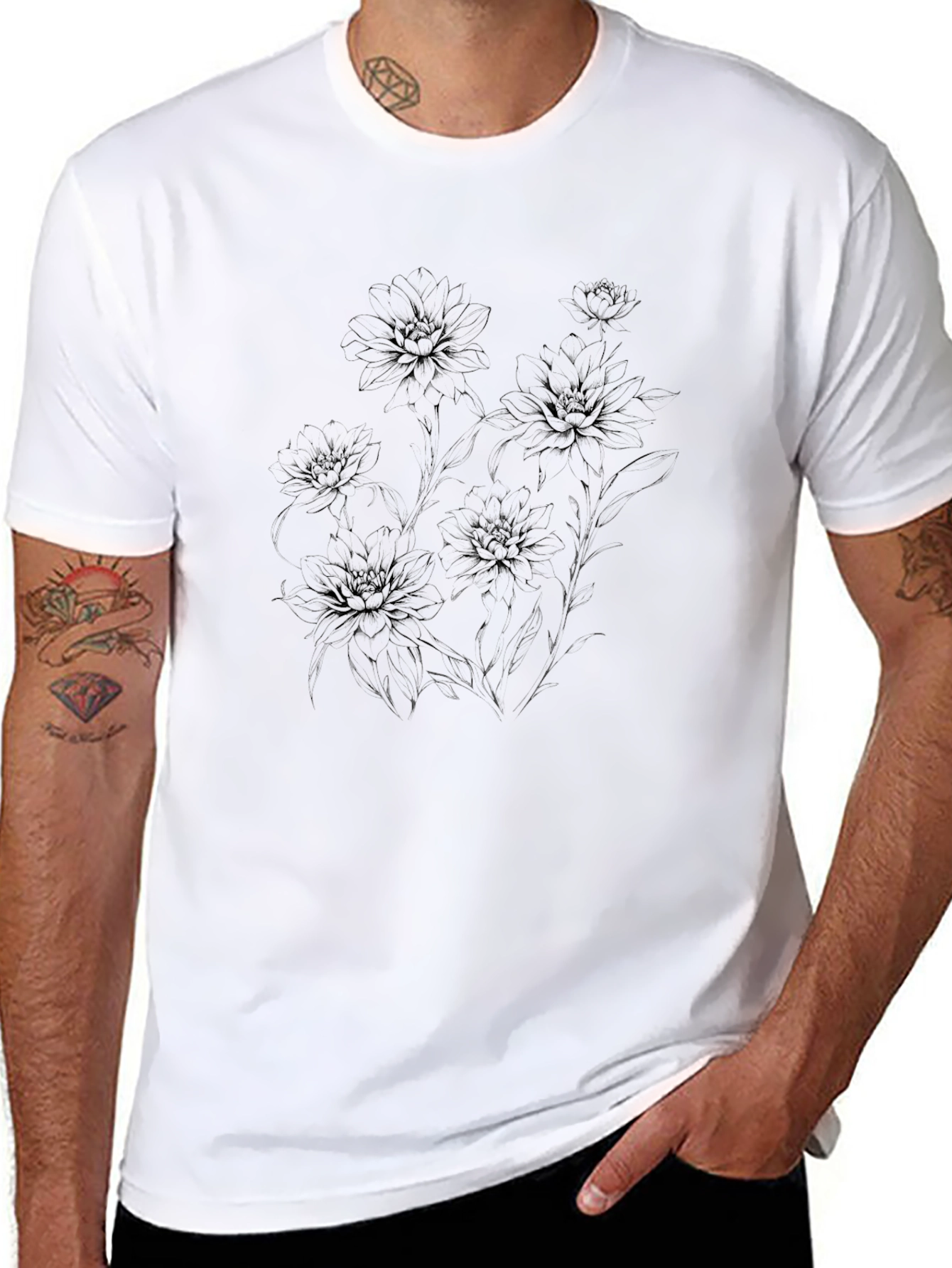 Black Floral Graphic T-Shirt for Men