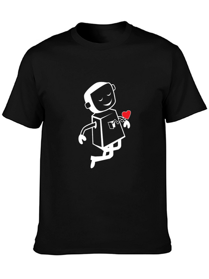 Heart Robot Graphic T-Shirt - Black
