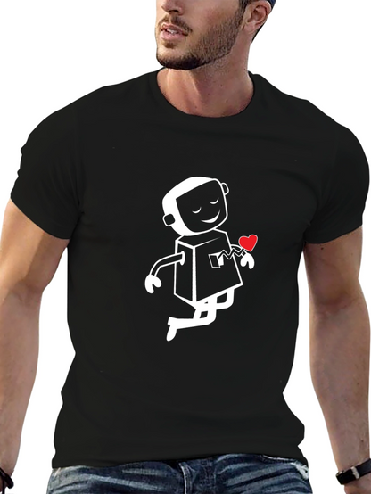 Heart Robot Graphic T-Shirt - Black
