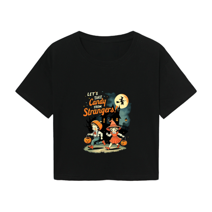 Let's Take Candy From Strangers Retro Halloween Cropped T?Shirt