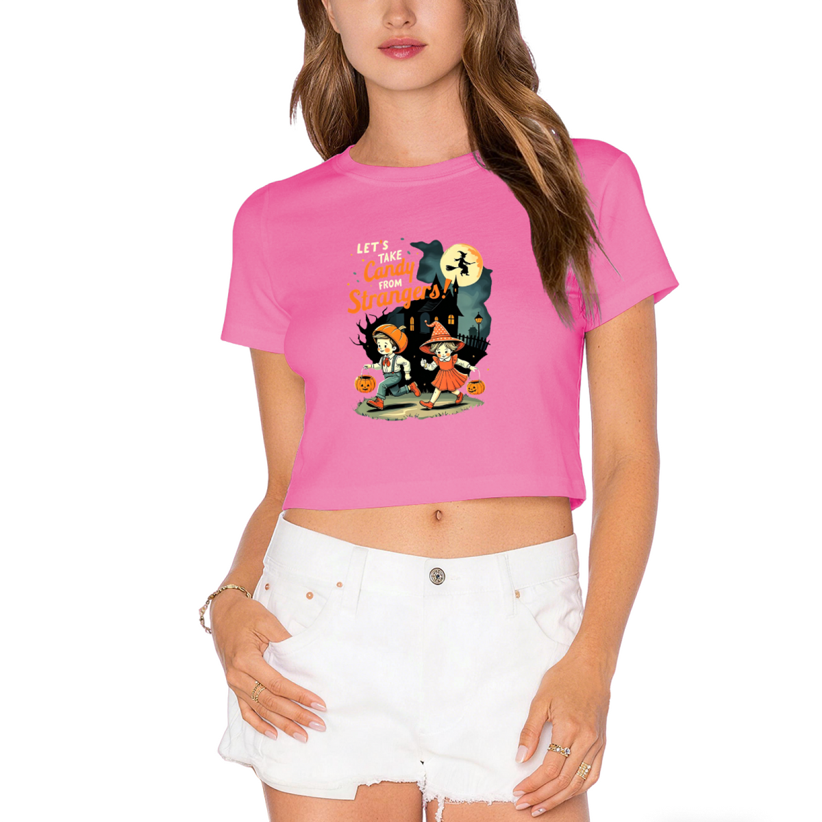 Let's Take Candy From Strangers Retro Halloween Cropped T?Shirt
