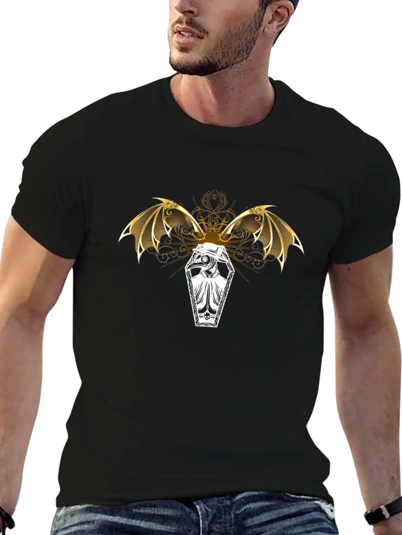 Coffin & Bat Wings Graphic Tee - Black