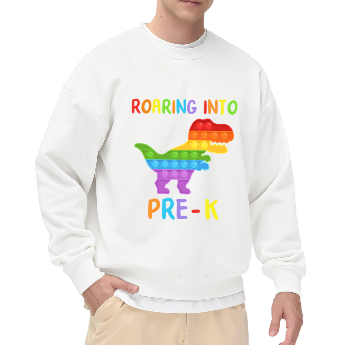 Rainbow T-Rex Pre-K Crewneck Sweatshirt - Funny Dinosaur Teacher Gift Pullover