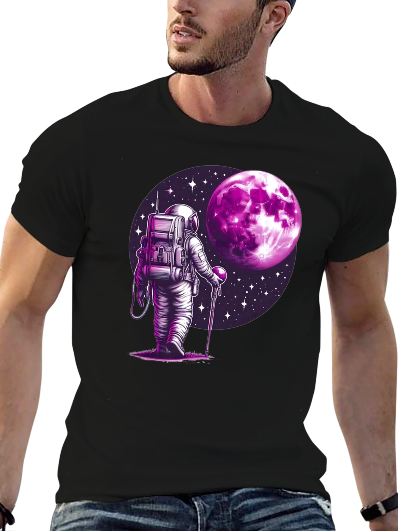 Astronaut Moon Graphic T-Shirt - Black