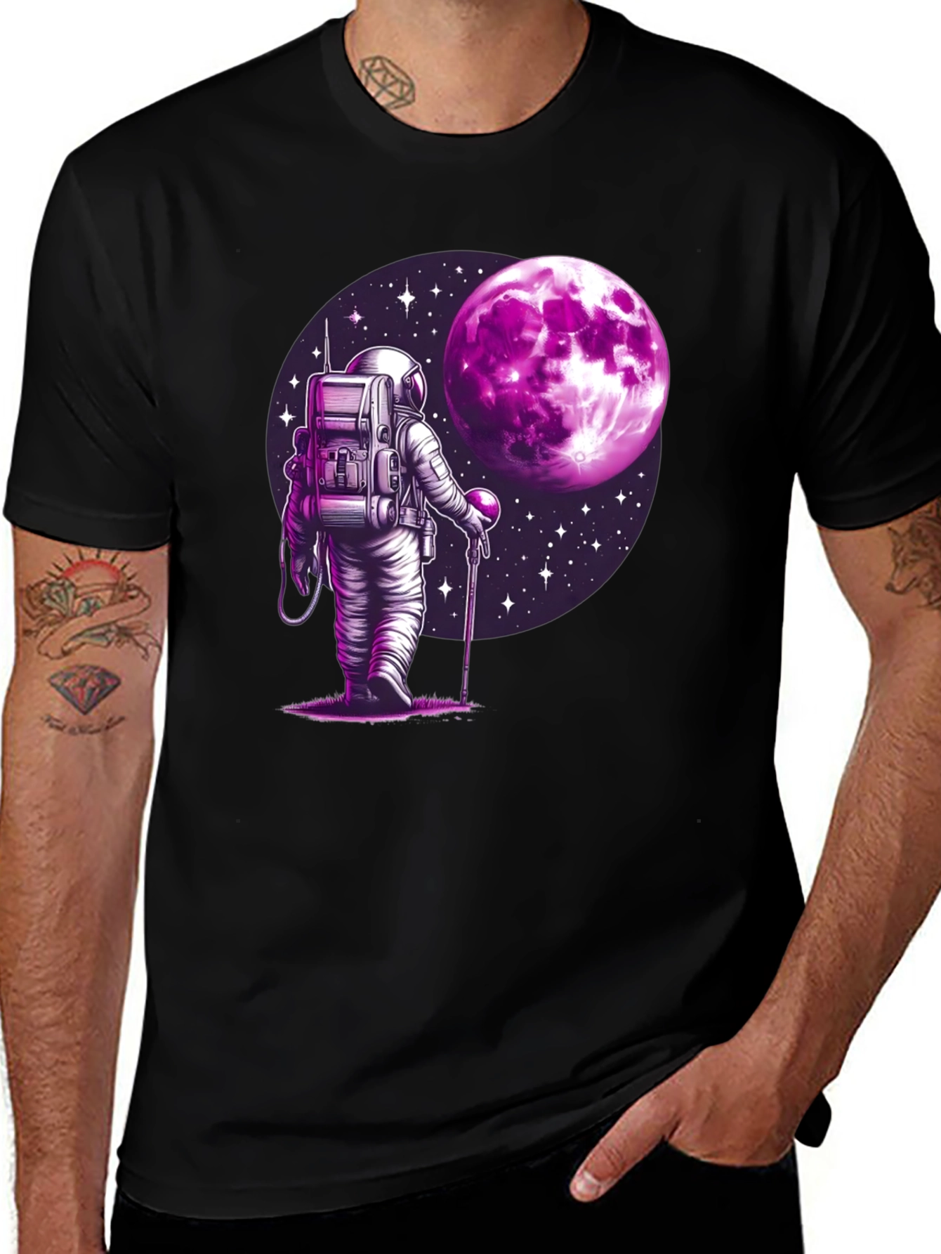 Astronaut Moon Graphic T-Shirt - Black
