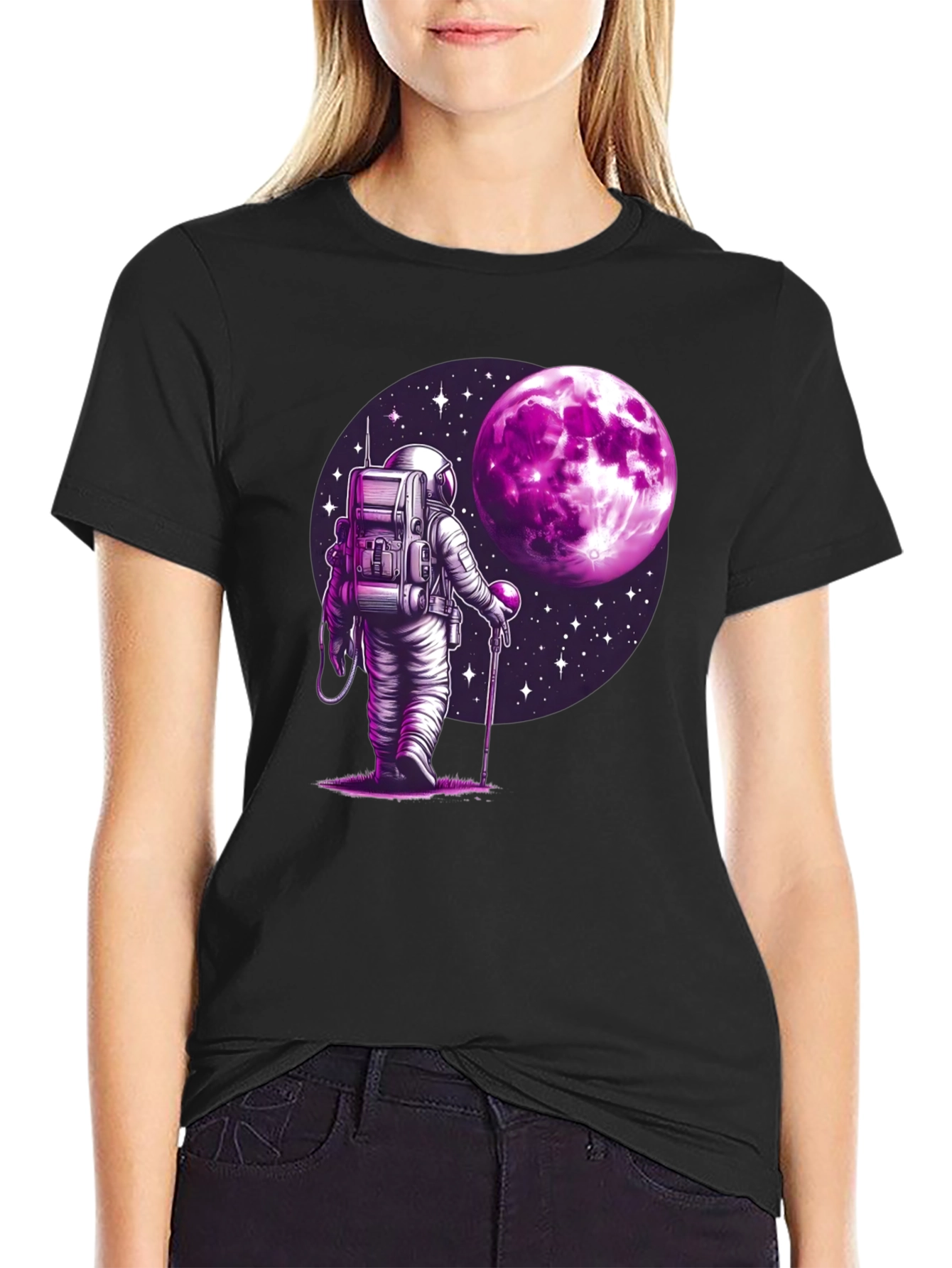 Astronaut Moon Graphic T-Shirt - Black