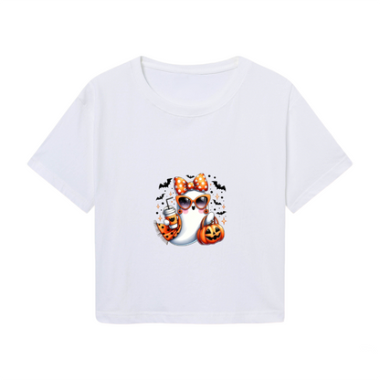 Trendy Sunglass Ghost Trick Or Treat Halloween Crop Top