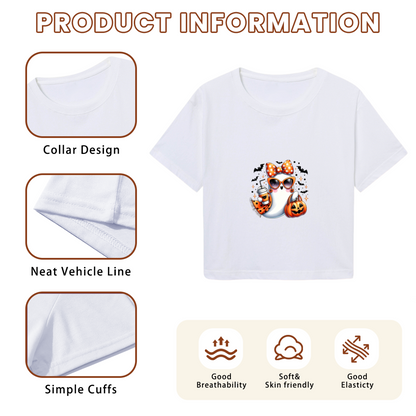 Trendy Sunglass Ghost Trick Or Treat Halloween Crop Top