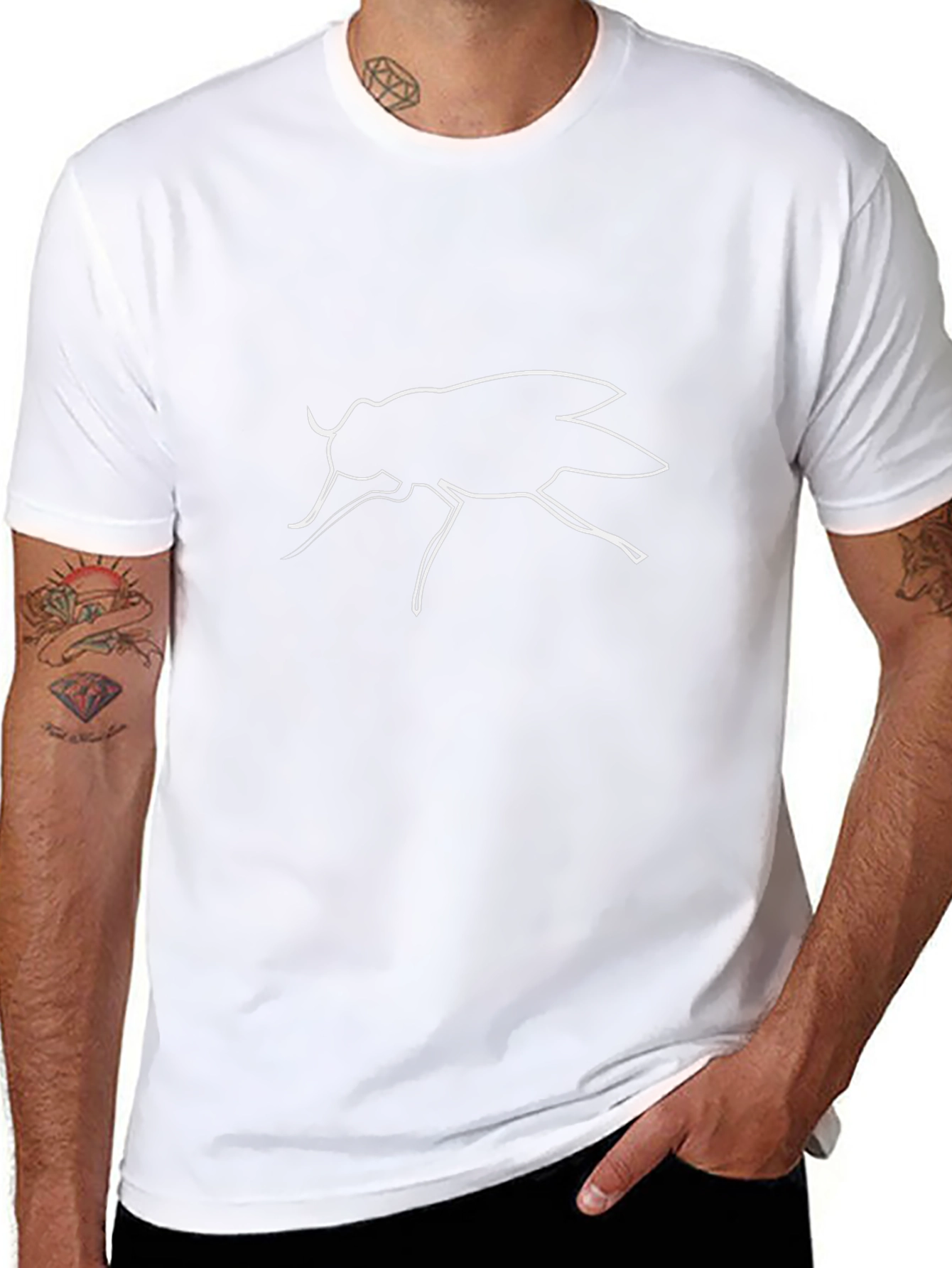 Minimalist Cockroach Line Art Black T-Shirt