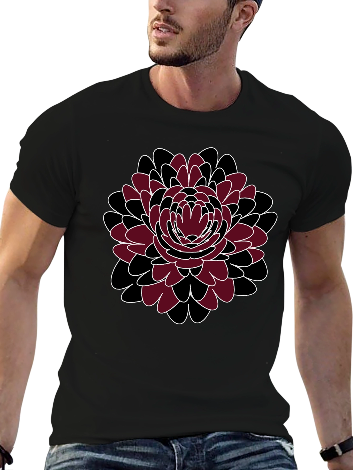 Floral Print Crewneck T-Shirt - Black