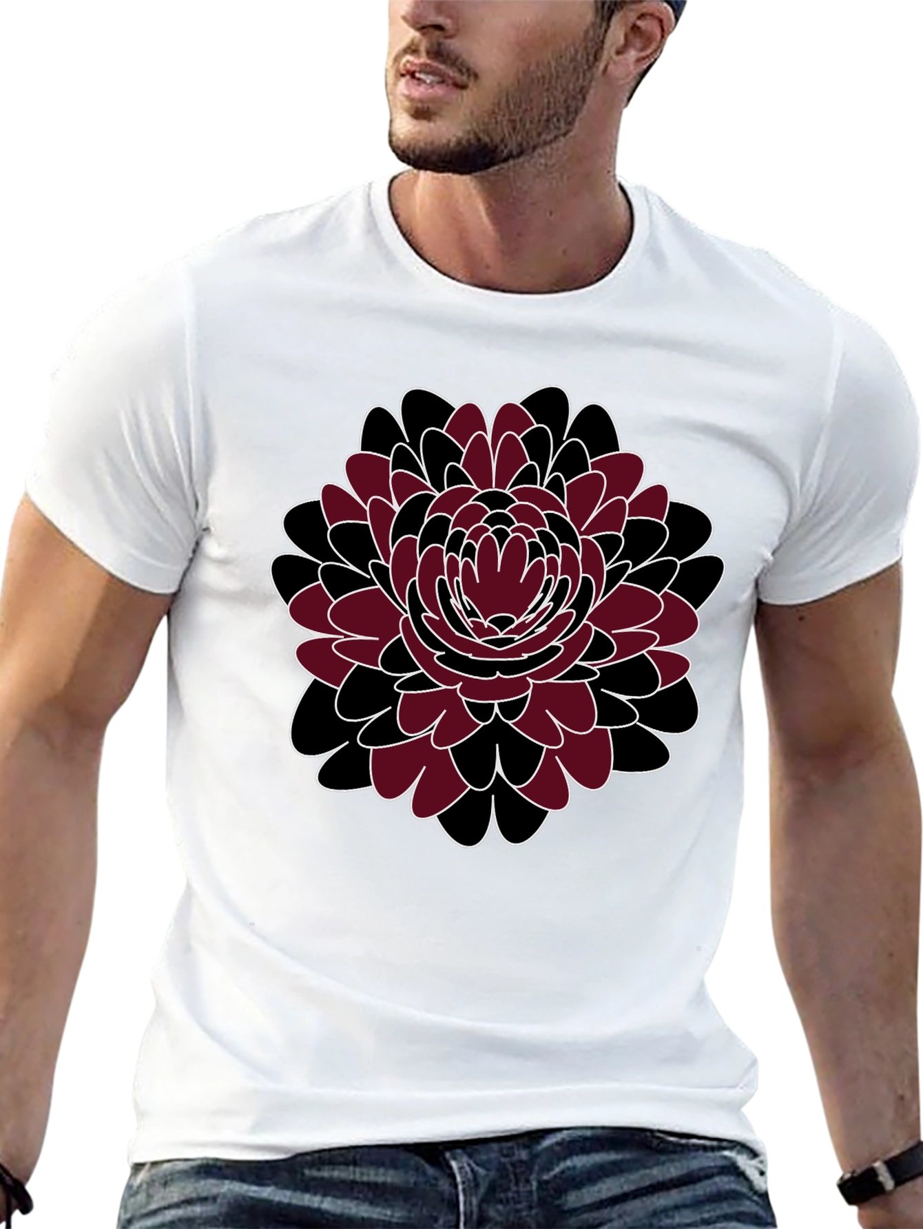 Floral Print Crewneck T-Shirt - Black