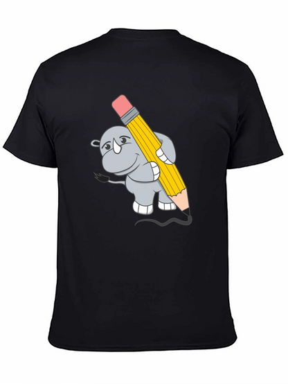 Rhino with Pencil Graphic Tee - Unisex Black T-Shirt