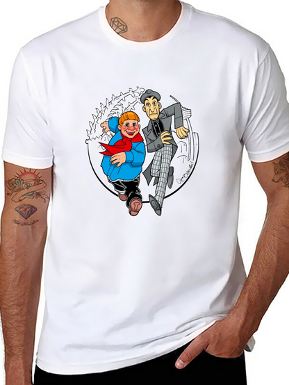 Cartoon Duo Graphic T-Shirt - Black Crew Neck