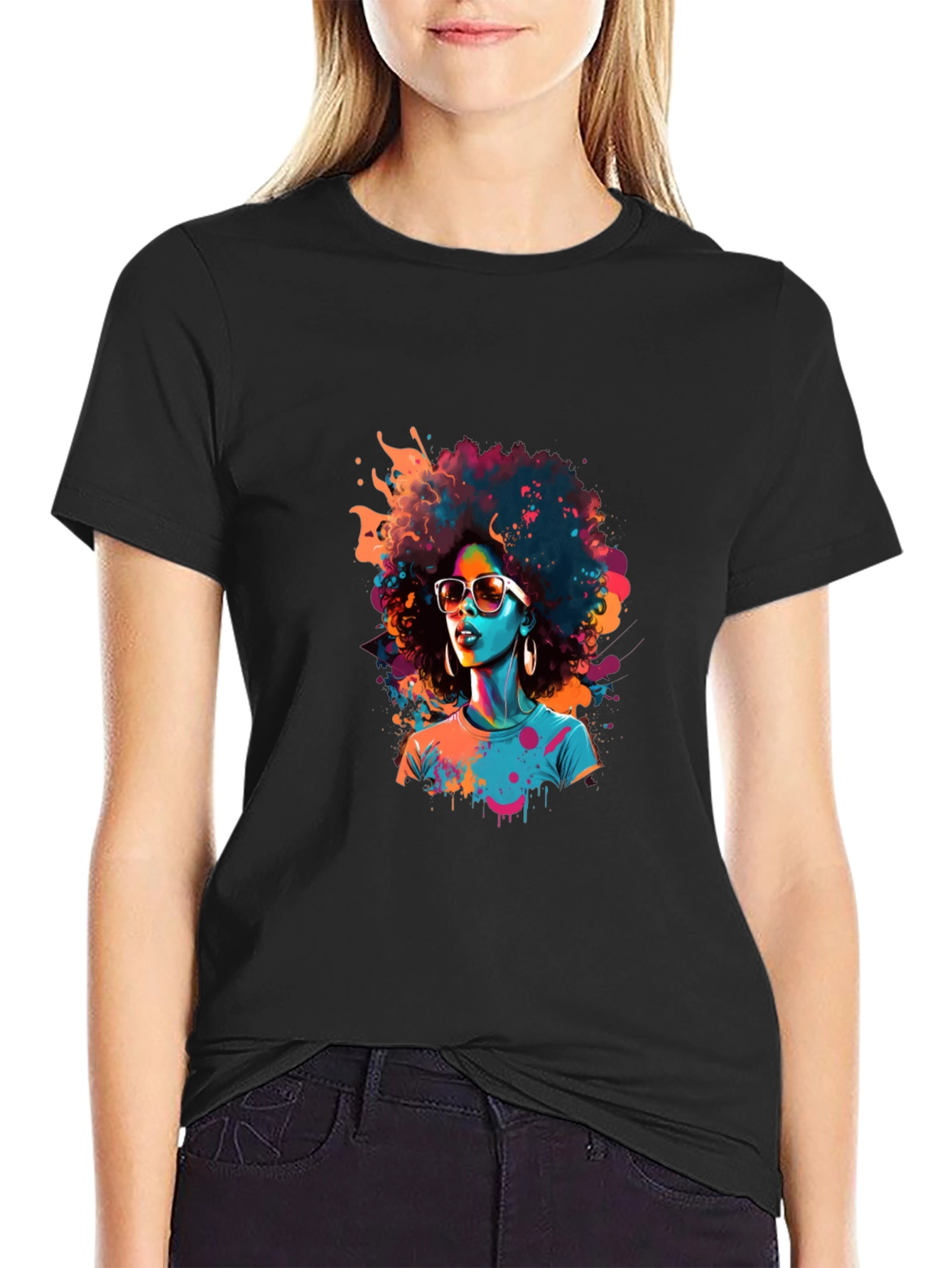Afro Pop Art Black T-Shirt
