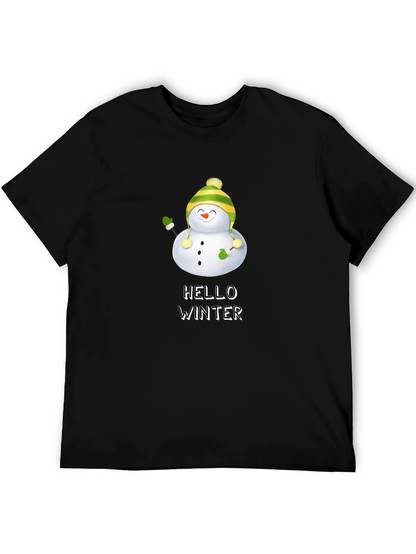 Hello Winter Snowman Graphic Tee - Black