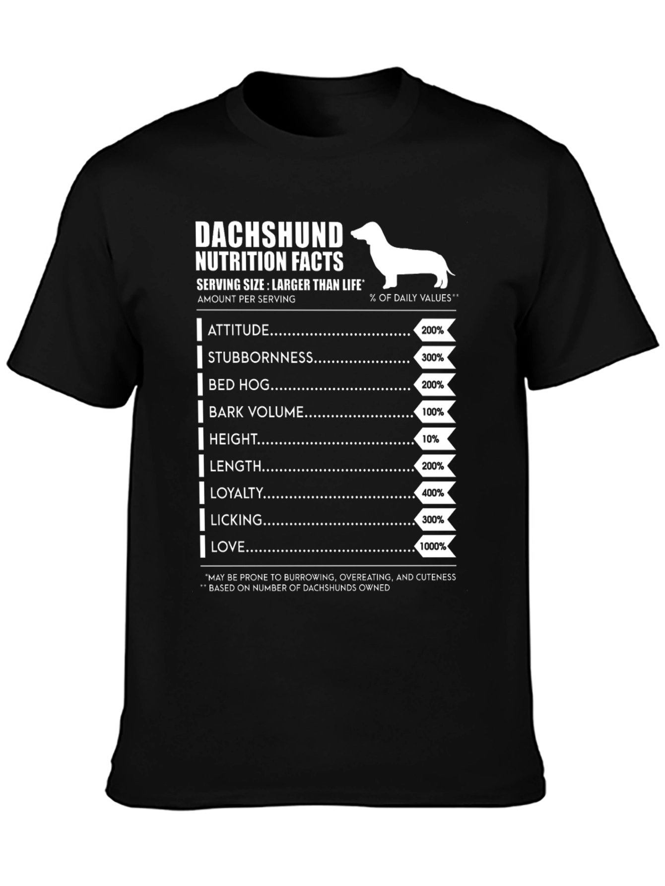 Dachshund Nutrition Facts Graphic Tee