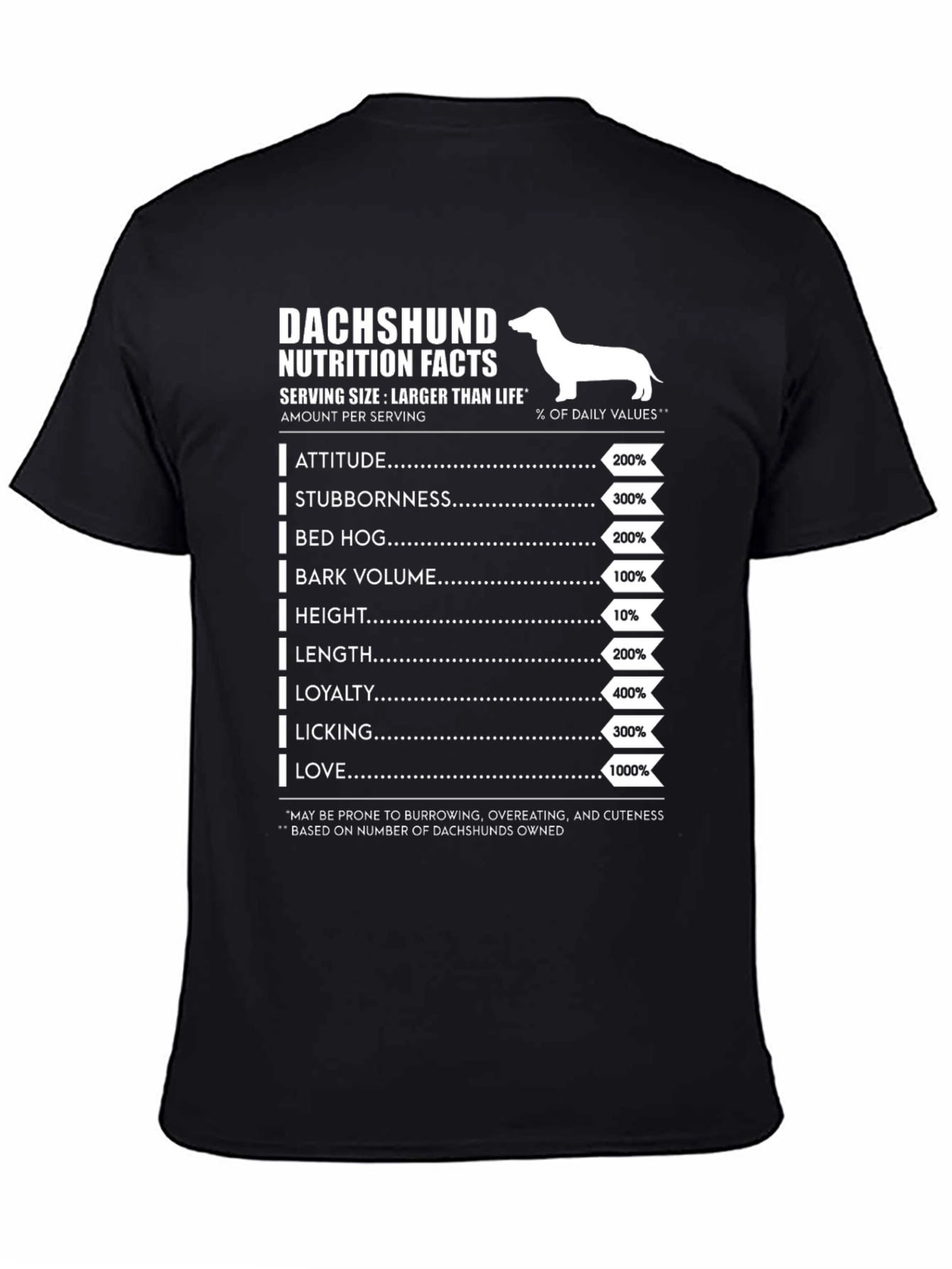 Dachshund Nutrition Facts Graphic Tee