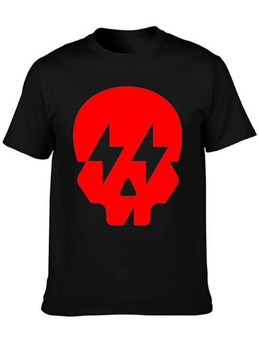Bold Skull Lightning Bolt Graphic Tee - Black Cotton T-Shirt