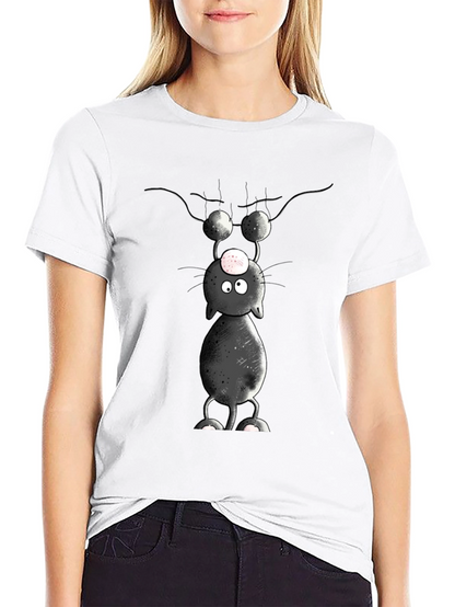 Cartoon Cat T-Shirt - Upside Down Humor