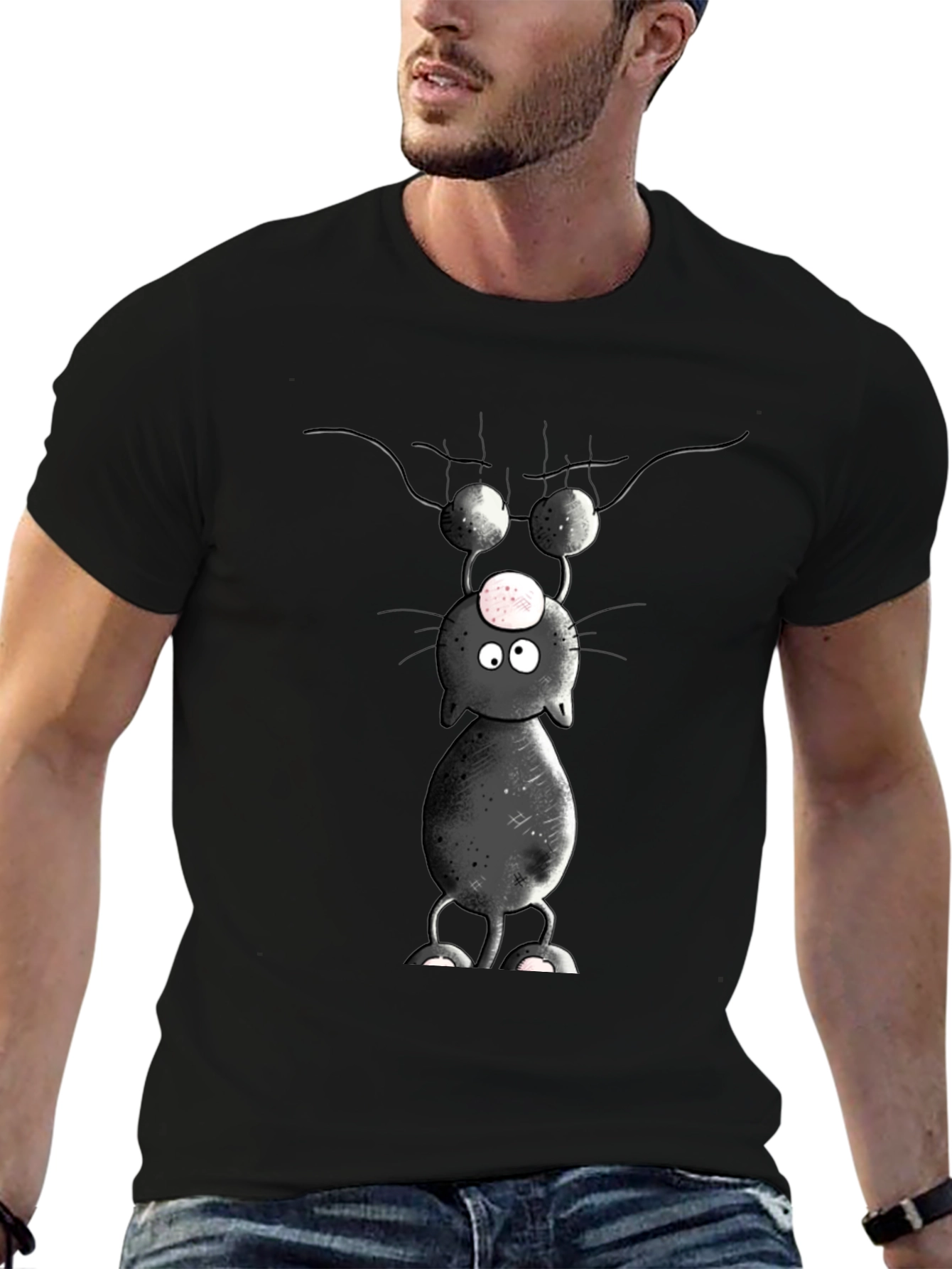 Cartoon Cat T-Shirt - Upside Down Humor