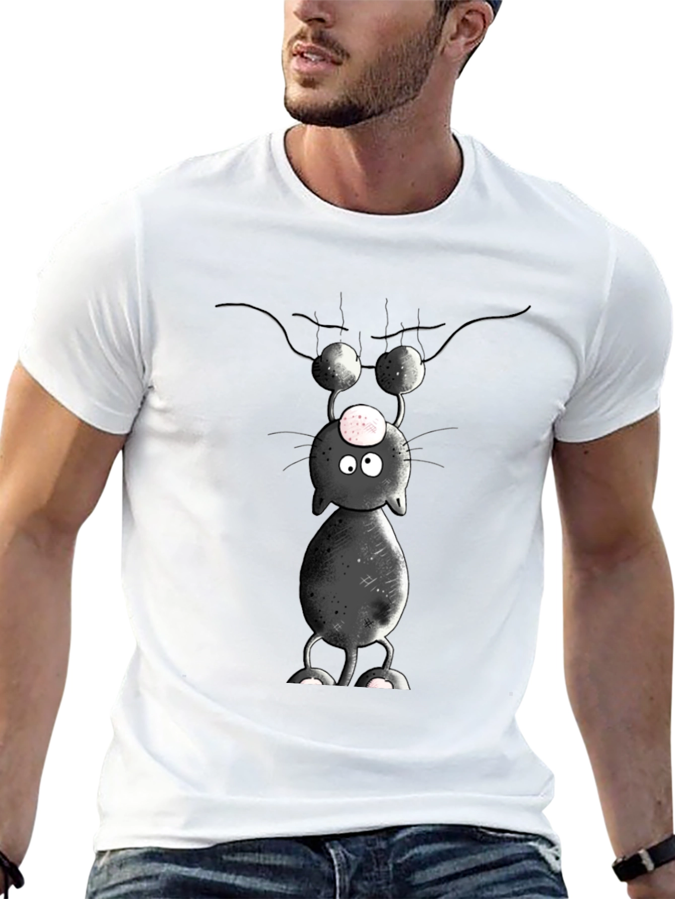 Cartoon Cat T-Shirt - Upside Down Humor