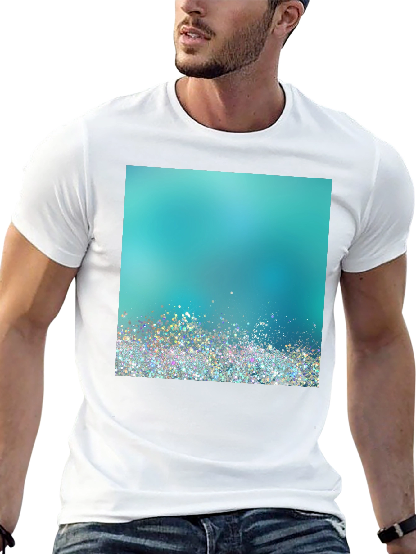 Aqua Glitter Design Black T-Shirt