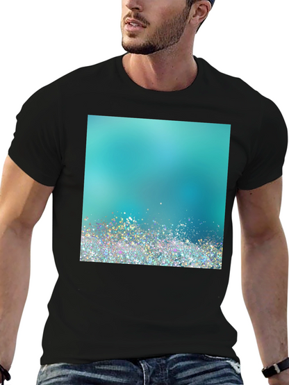 Aqua Glitter Design Black T-Shirt