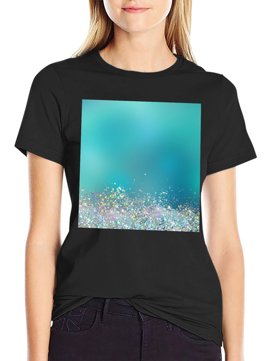 Aqua Glitter Design Black T-Shirt