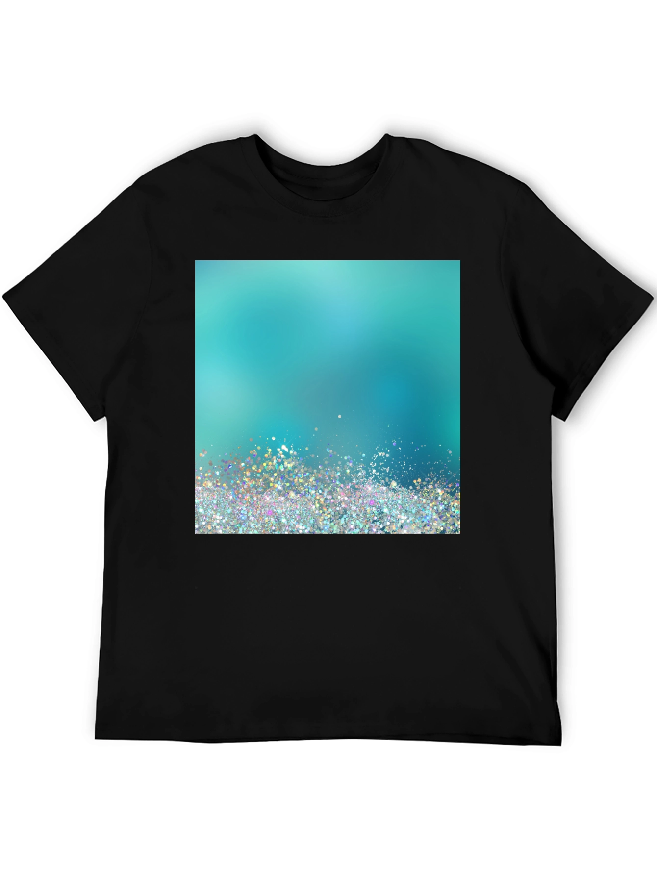 Aqua Glitter Design Black T-Shirt