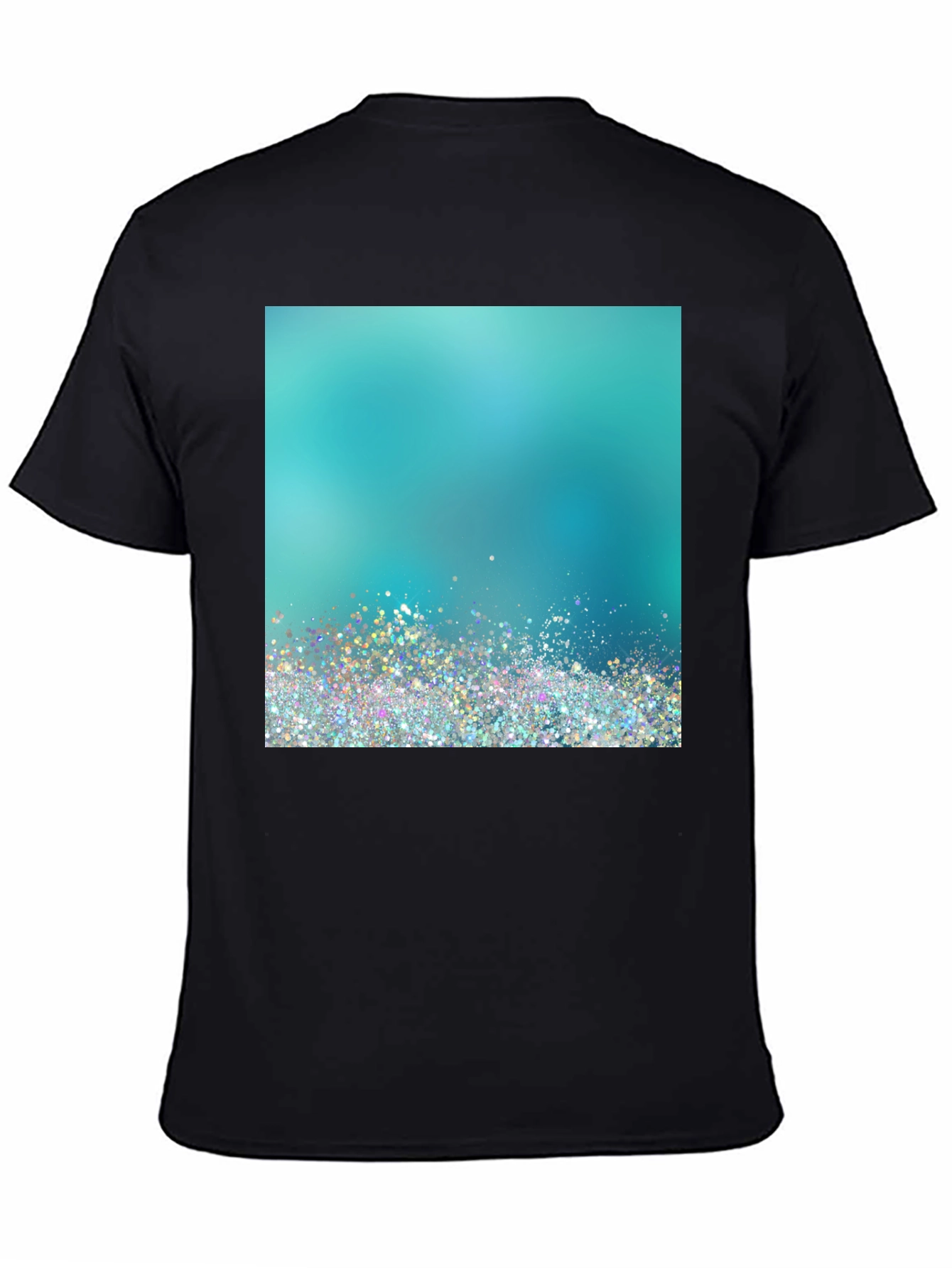 Aqua Glitter Design Black T-Shirt