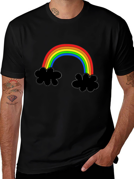 Rainbow Cloud Graphic Tee - Black Cotton T-Shirt