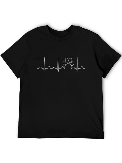 Paw Print Heartbeat T-Shirt - Black Casual Tee