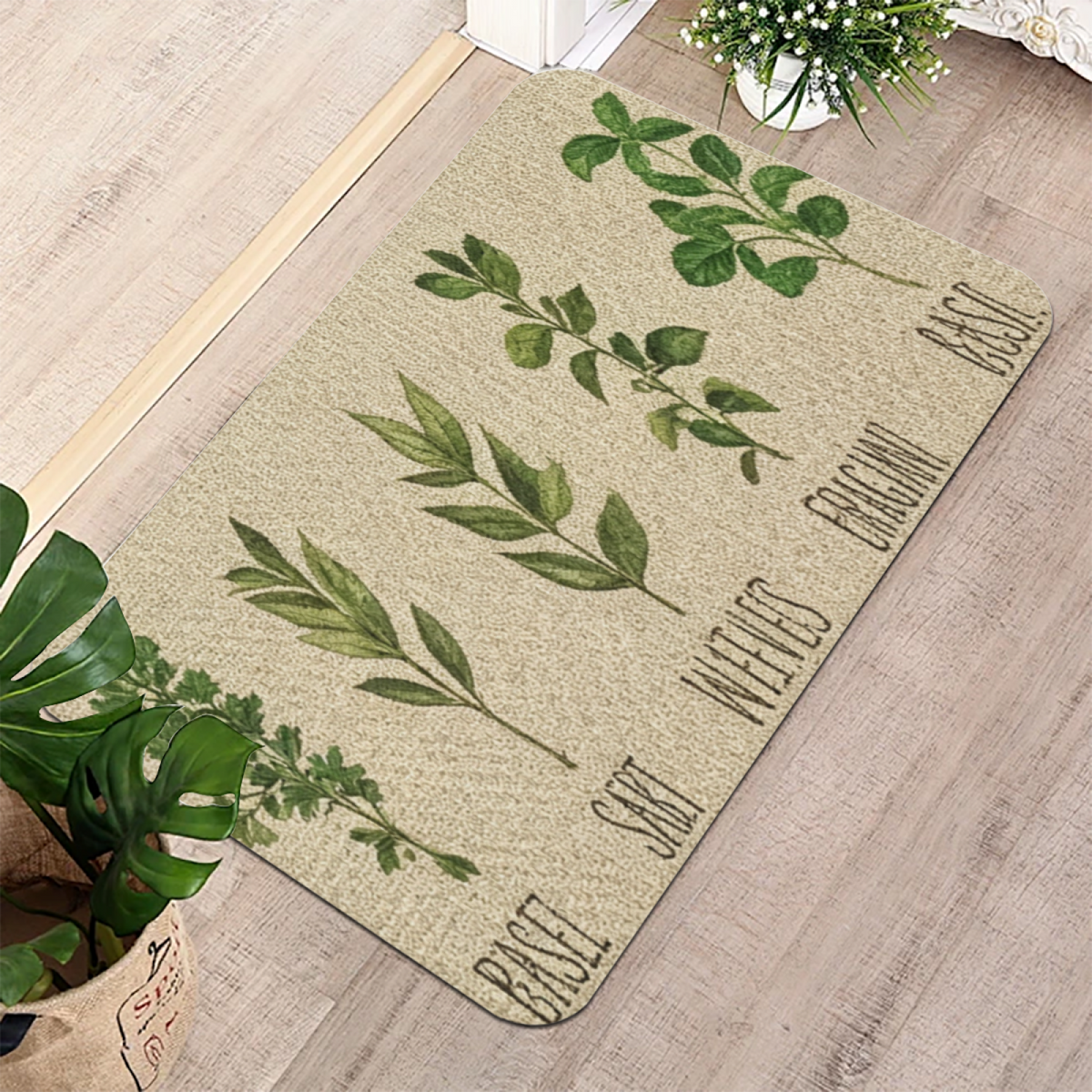 Vintage Herb Botanical Chart£üVintage Herb Plant Botanical Chart Diatomite Mat, Artistic Decor Absorbent Kitchen Bathroom Rug