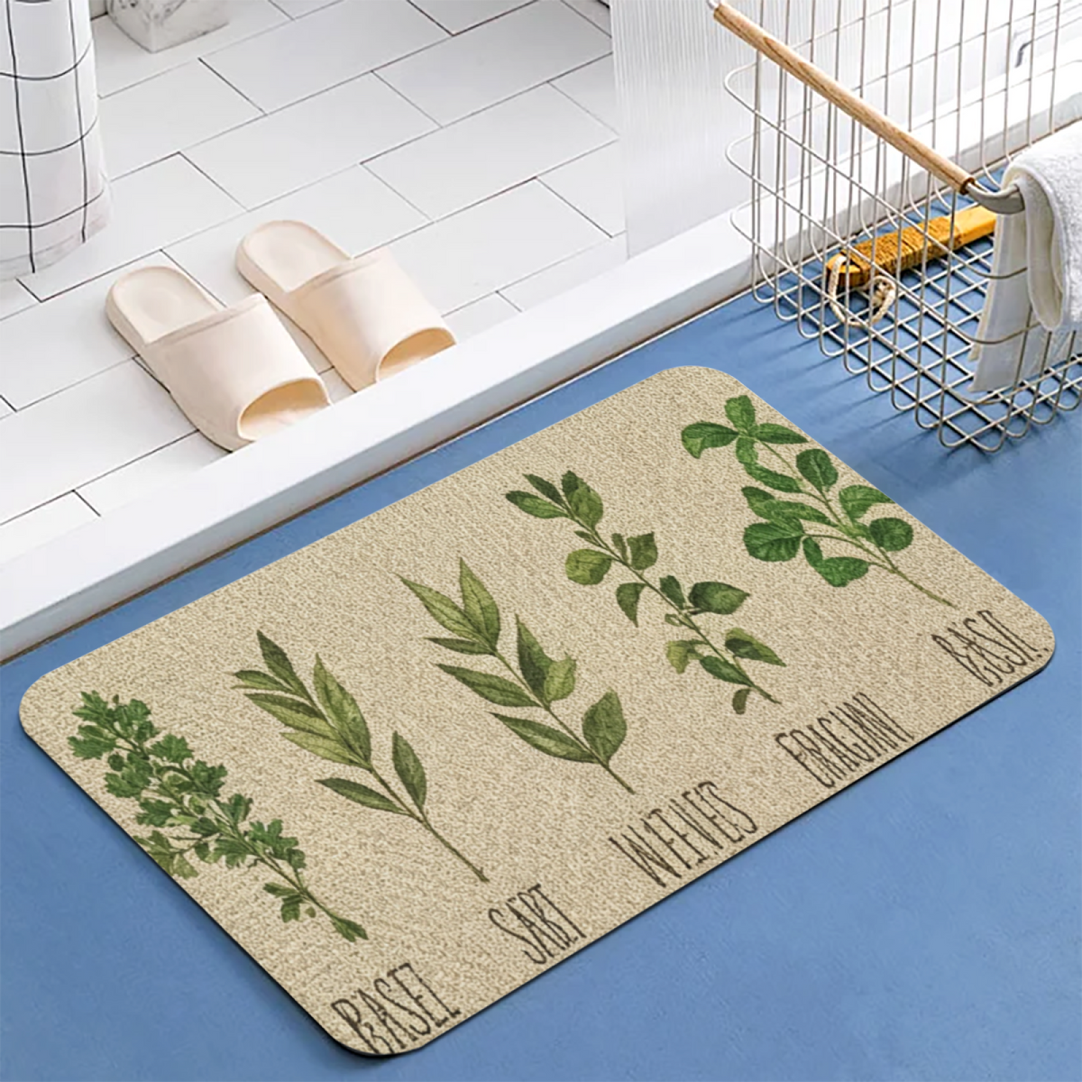 Vintage Herb Botanical Chart£üVintage Herb Plant Botanical Chart Diatomite Mat, Artistic Decor Absorbent Kitchen Bathroom Rug
