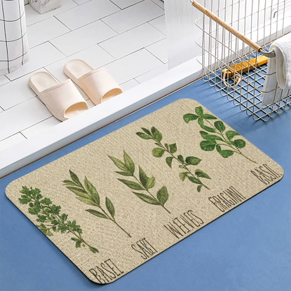 Vintage Herb Botanical Chart£üVintage Herb Plant Botanical Chart Diatomite Mat, Artistic Decor Absorbent Kitchen Bathroom Rug