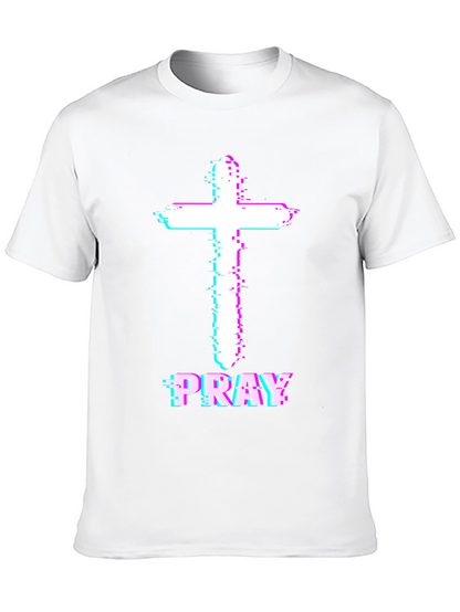 Pray Cross Glitch T-Shirt - Christian Faith Tee