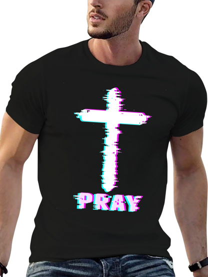 Pray Cross Glitch T-Shirt - Christian Faith Tee