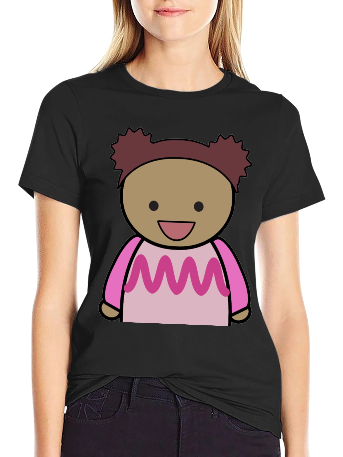 Cartoon Character Graphic Print Black Tee