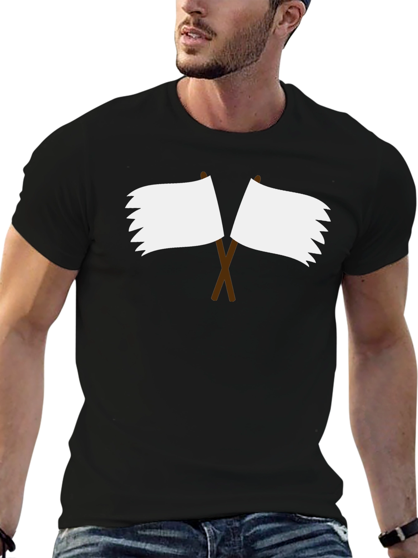 Black T-Shirt with Surrender Flag Design