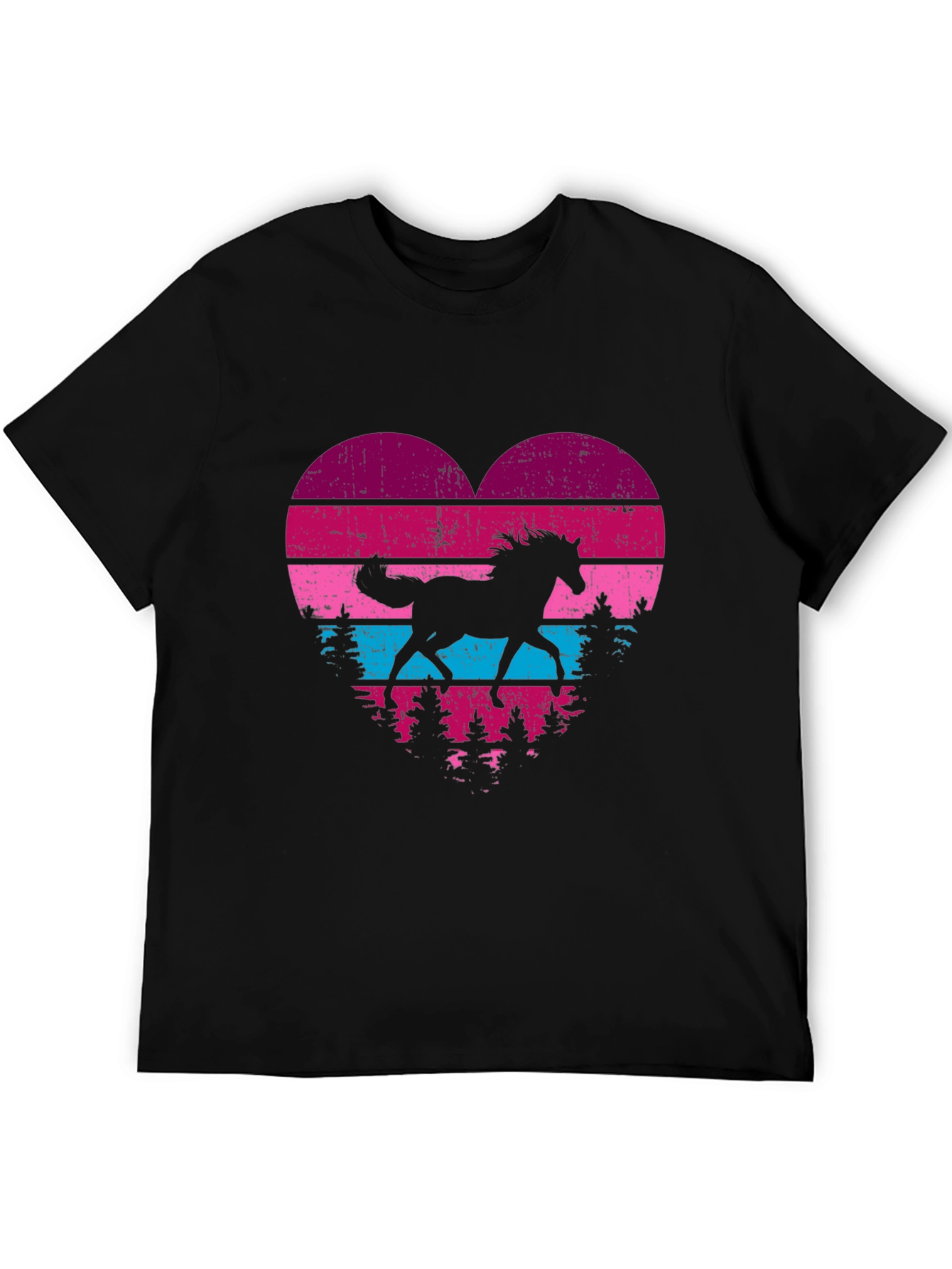 Horse Silhouette Heart Graphic Tee - Black