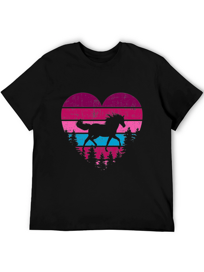 Horse Silhouette Heart Graphic Tee - Black